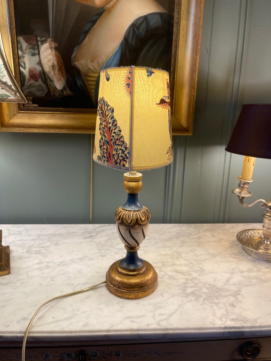 Small Painted Wooden Lamp, Height 42.5 Cm-photo-4