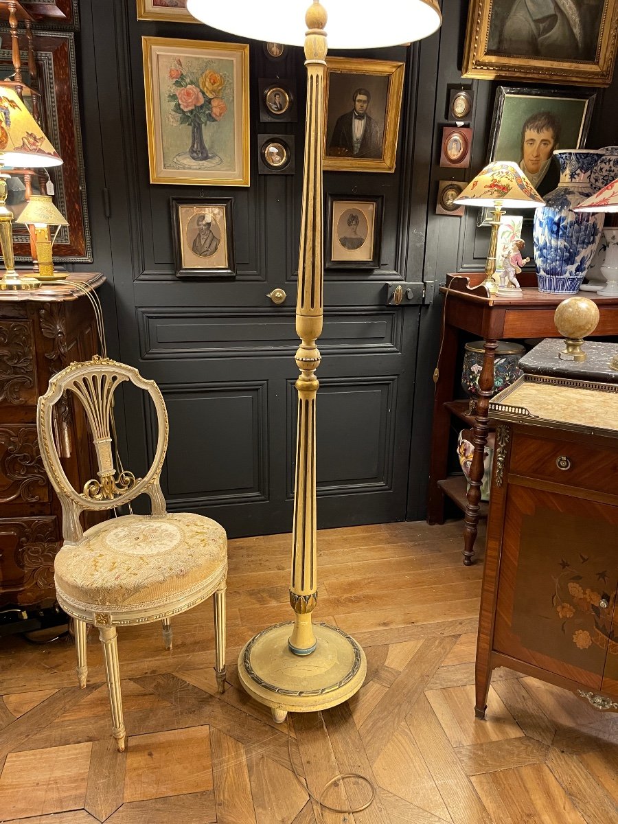 Large Painted Wooden Floor Lamp, Height 188 Cm-photo-4