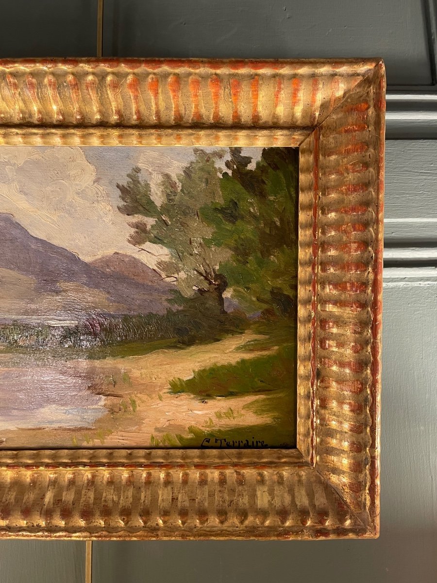 Clovis Terraire Mountain Lake Edge, 19th Century-photo-3