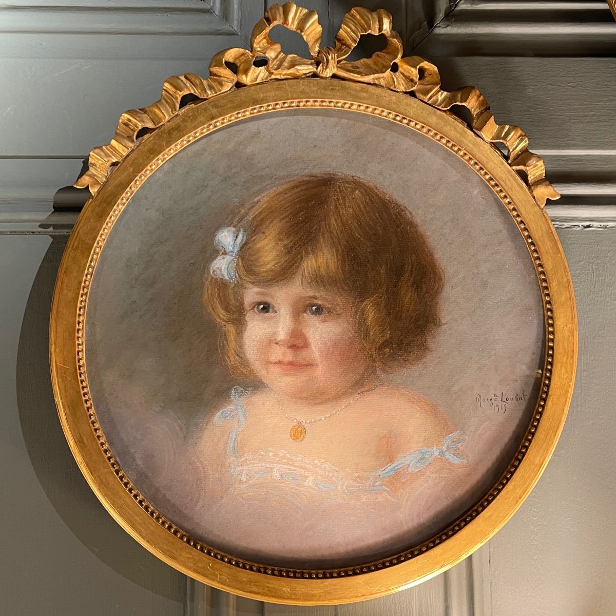 Portrait d&#039;Une Petite Fille, Pastel Dat&eacute; 1919