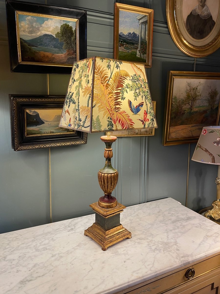 Painted Wooden Lamp, Height 66 Cm-photo-2