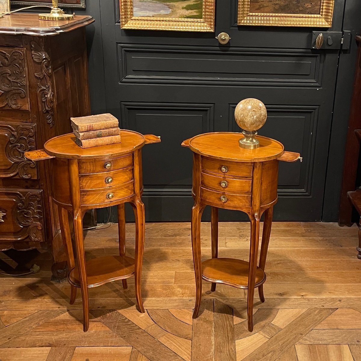 Pair Of Drum Shaped Bedside Tables