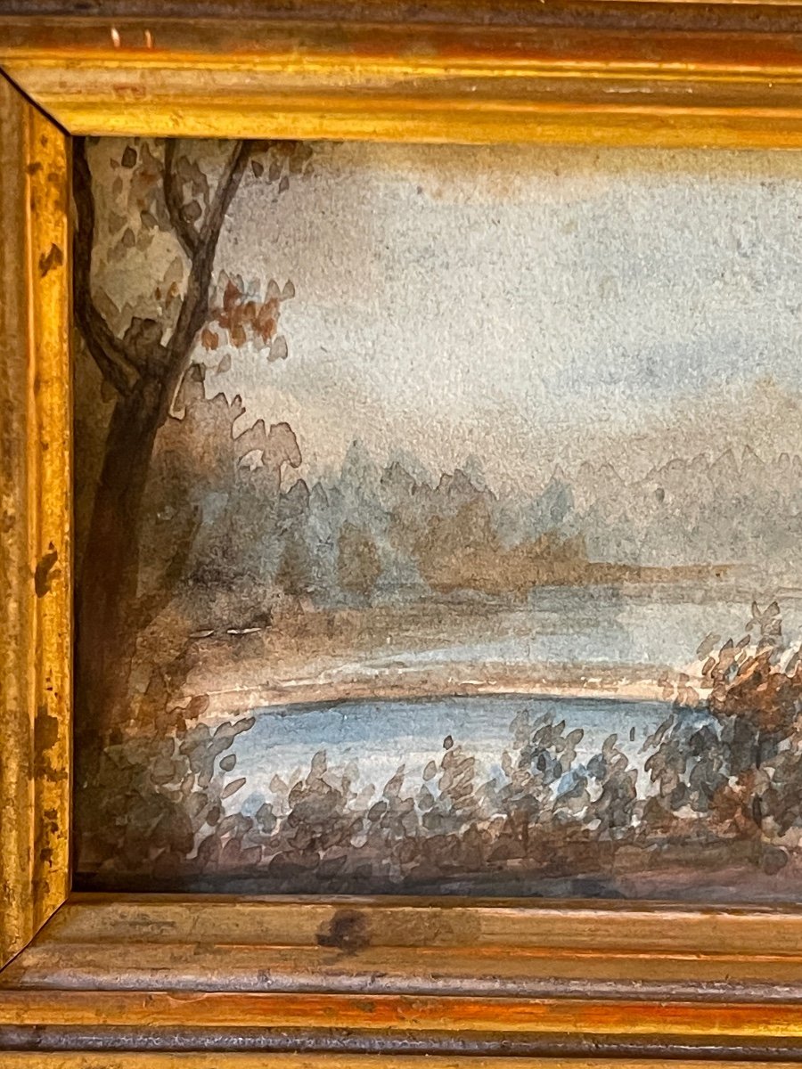 Small Animated Landscape, 19th Century Watercolor-photo-3