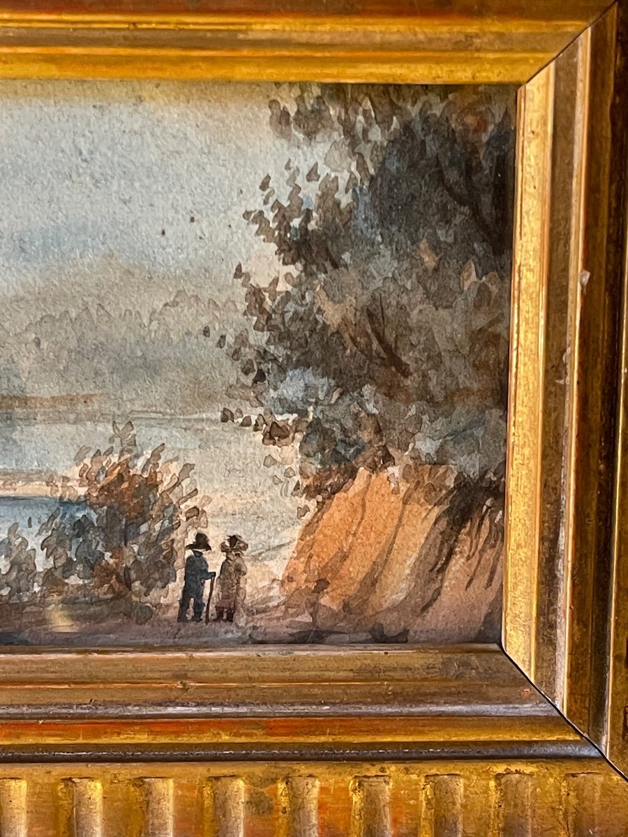 Small Animated Landscape, 19th Century Watercolor-photo-4