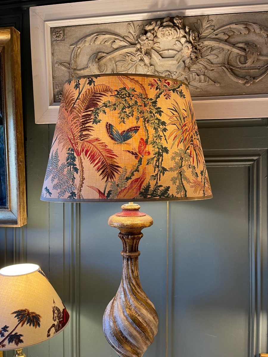 Important Painted Wooden Lamp, Height 96 Cm-photo-5