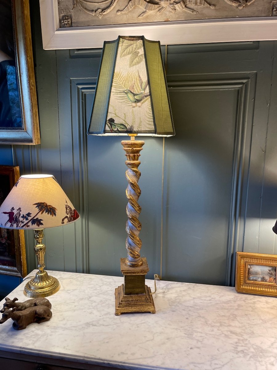 Large Twisted Painted Wood Lamp, Height 83.5 Cm-photo-2