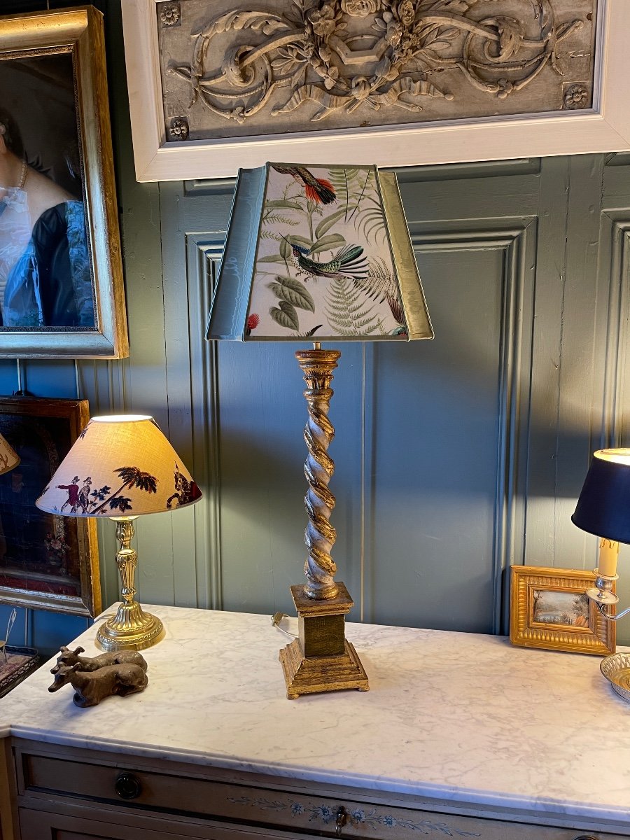 Large Twisted Painted Wood Lamp, Height 83.5 Cm-photo-4