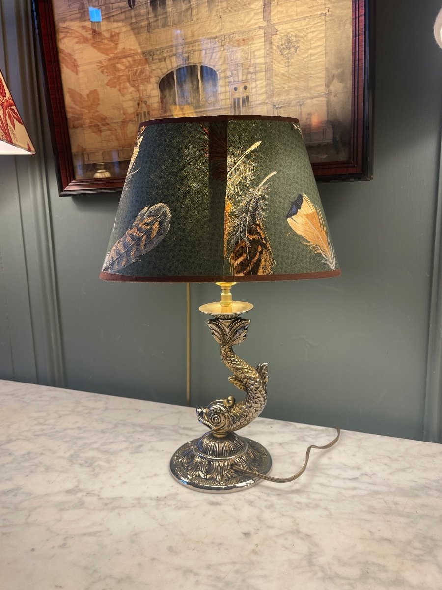 Lampe Dauphin En Bronze, Hauteur 38 cm-photo-3