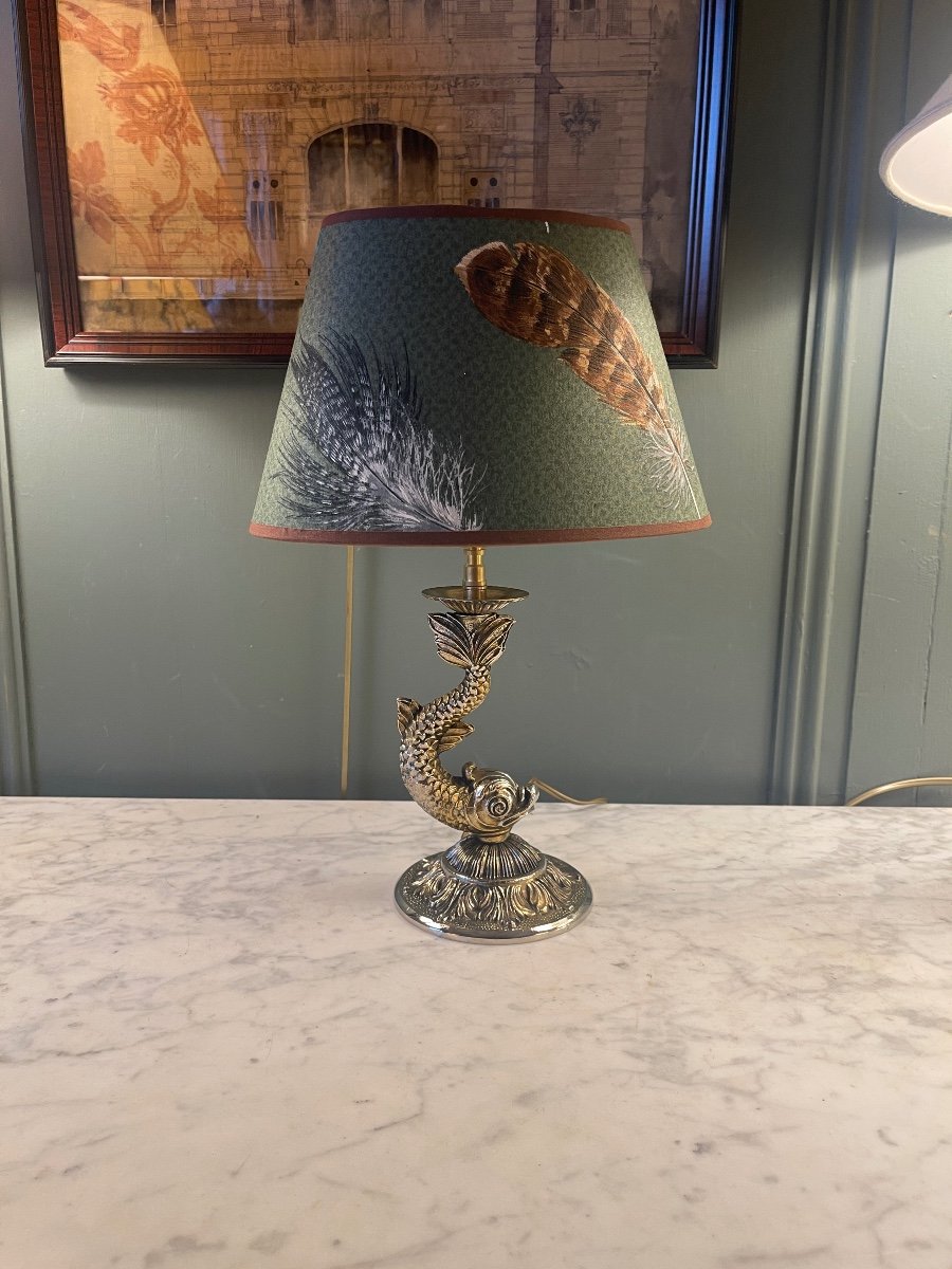 Lampe Dauphin En Bronze, Hauteur 38 cm-photo-1