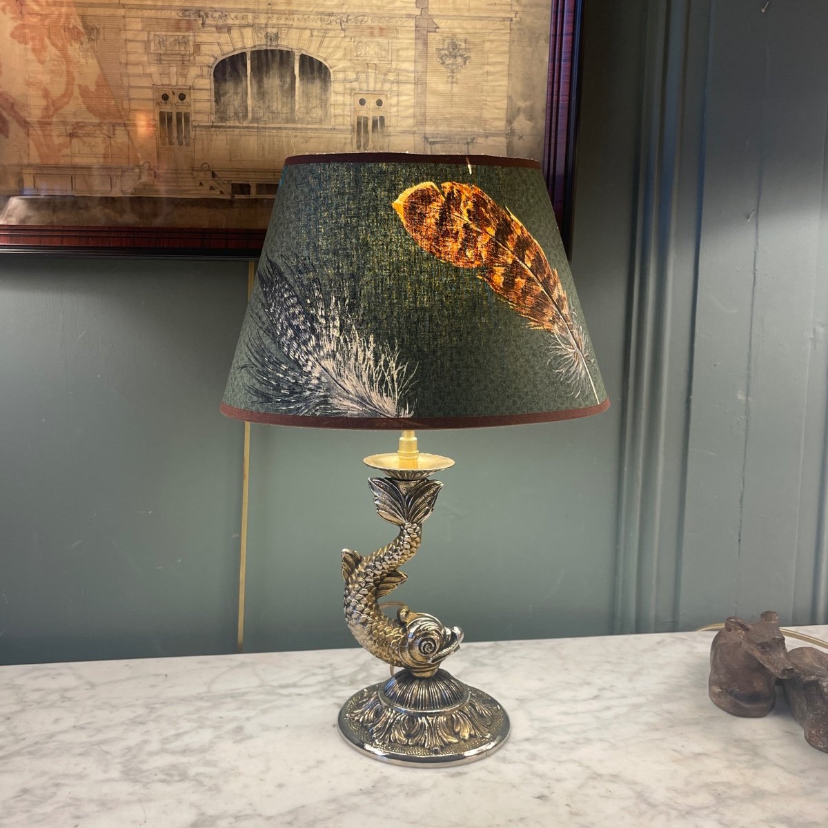 Lampe Dauphin En Bronze, Hauteur 38 cm