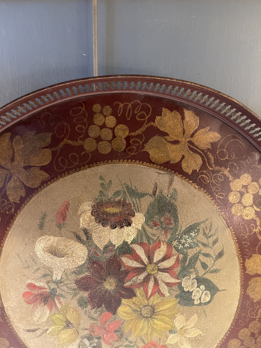 Large 19th Century Painted Sheet Metal Tray, Diameter 50 Cm-photo-3