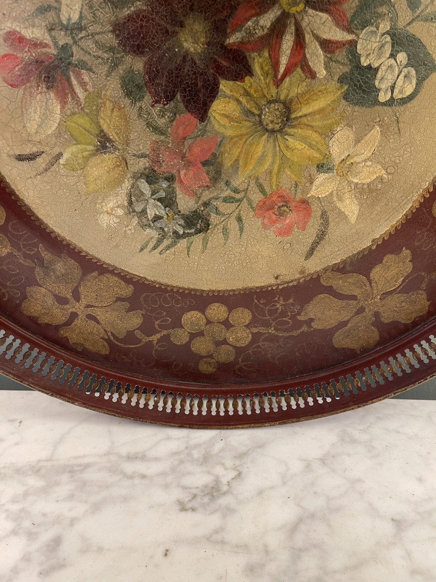 Large 19th Century Painted Sheet Metal Tray, Diameter 50 Cm-photo-1