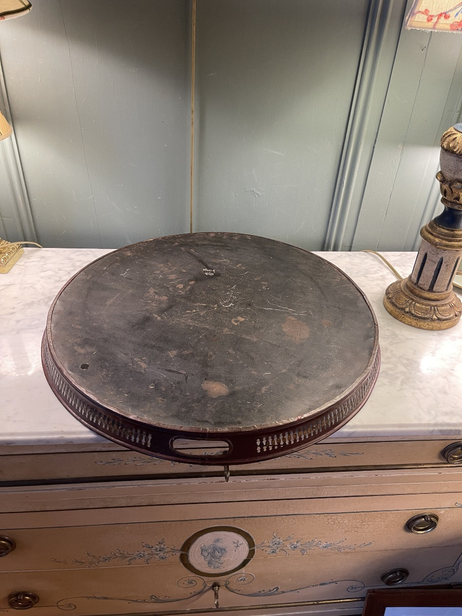 Large 19th Century Painted Sheet Metal Tray, Diameter 50 Cm-photo-6