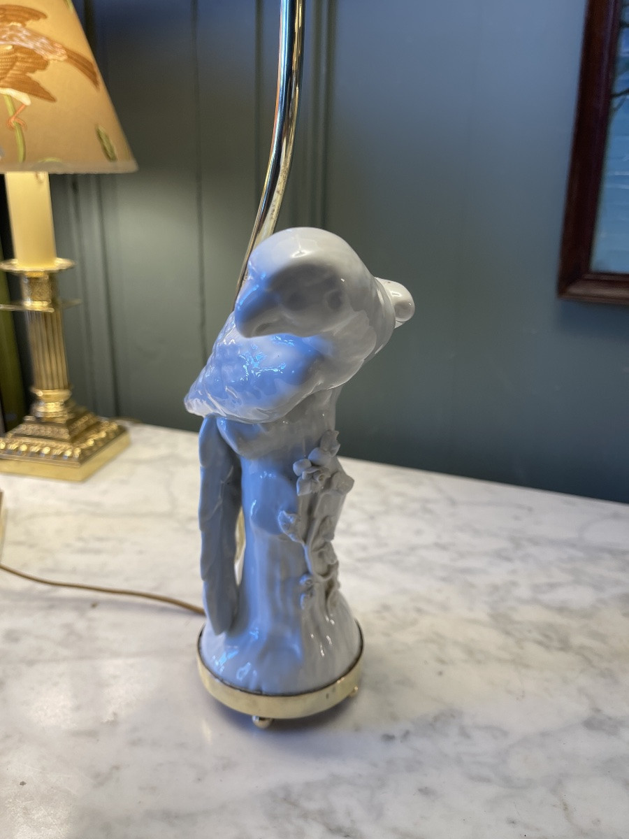 Porcelain Parakeet Lamp, Height 56 Cm-photo-1