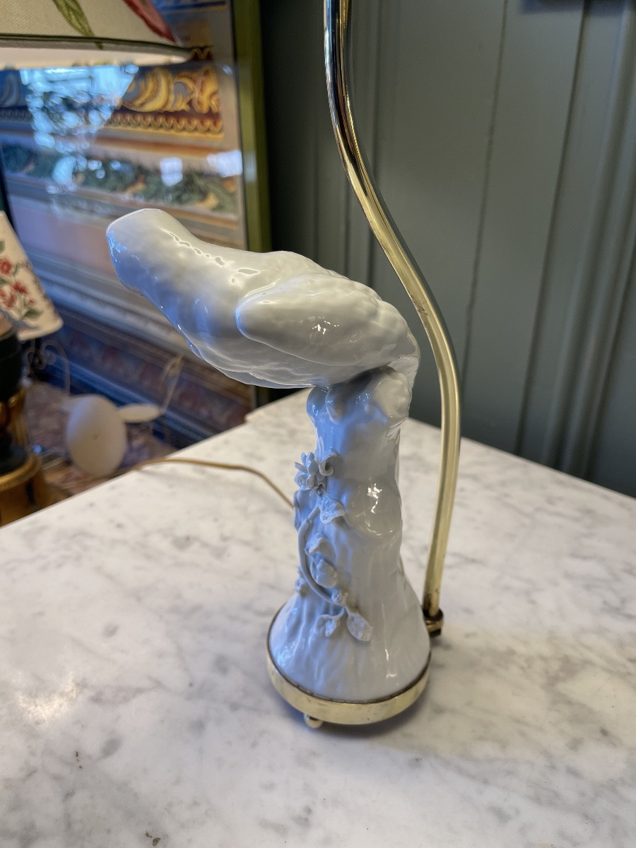 Porcelain Parakeet Lamp, Height 56 Cm-photo-2