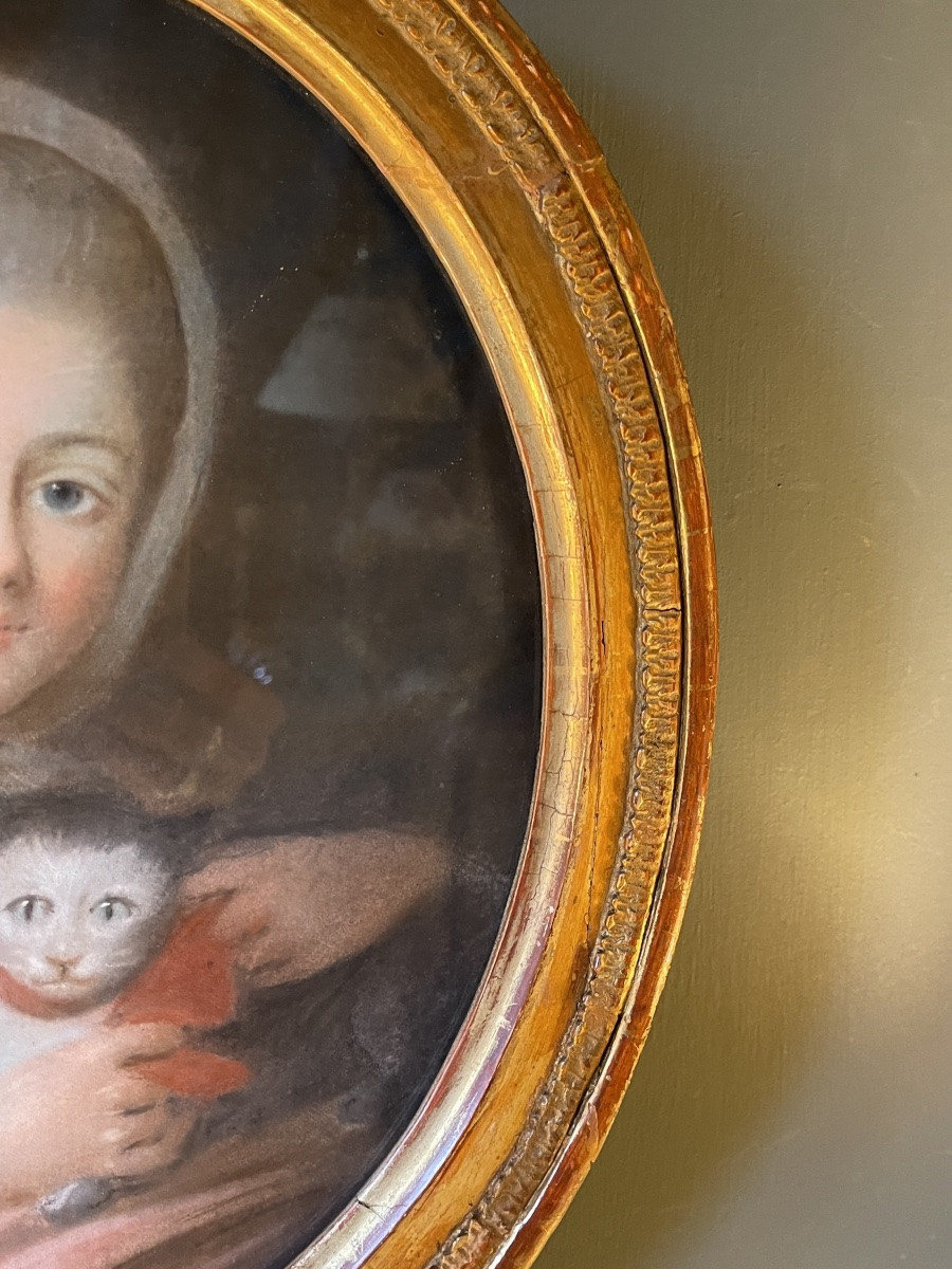 Portrait Of A Young Girl With A Cat, 18th Century Pastel-photo-4