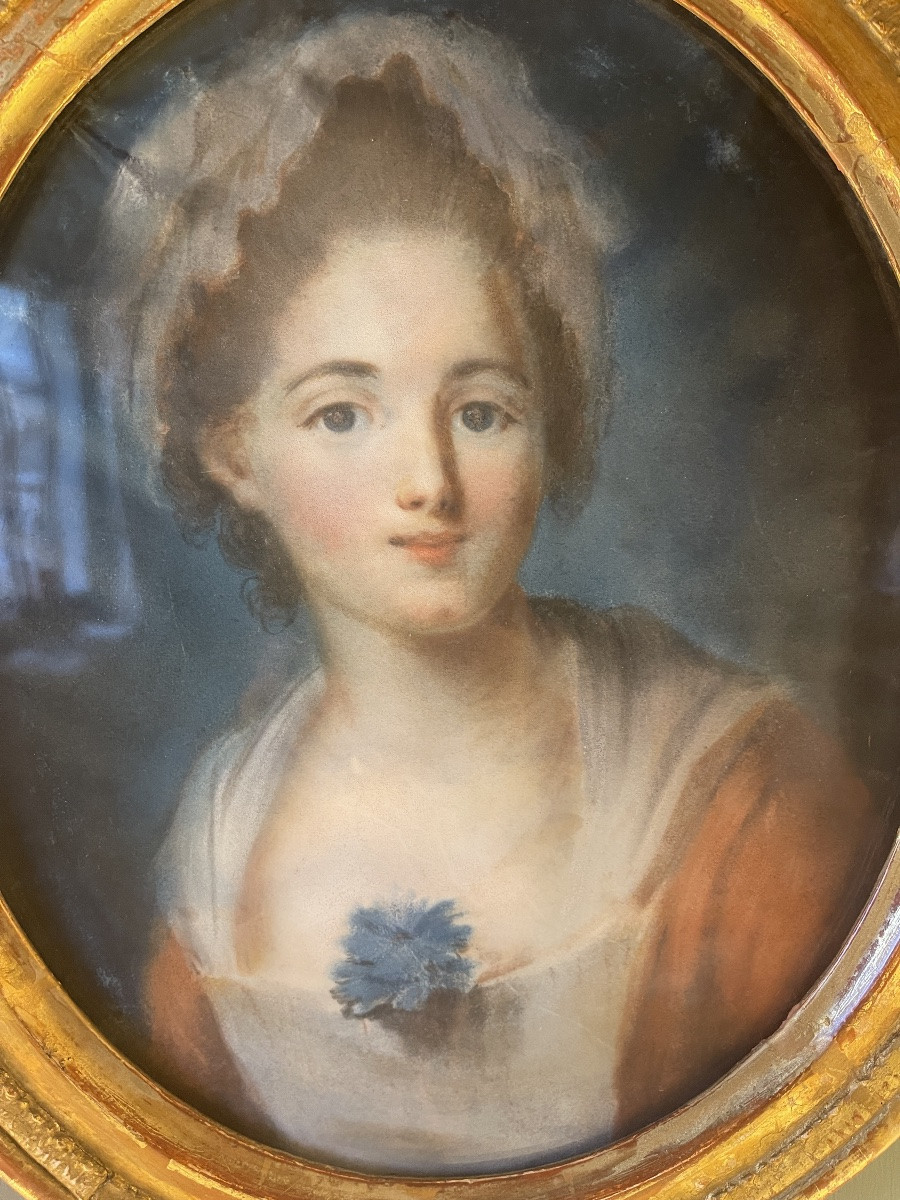 Portrait Of A Young Girl, 18th Century Pastel-photo-2