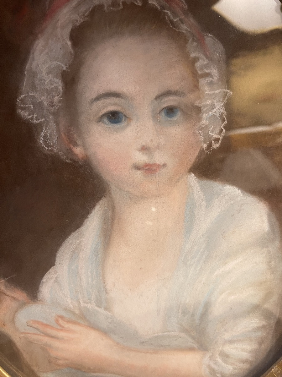 Portrait Of A Young Girl Sewing, 18th Century Pastel-photo-2