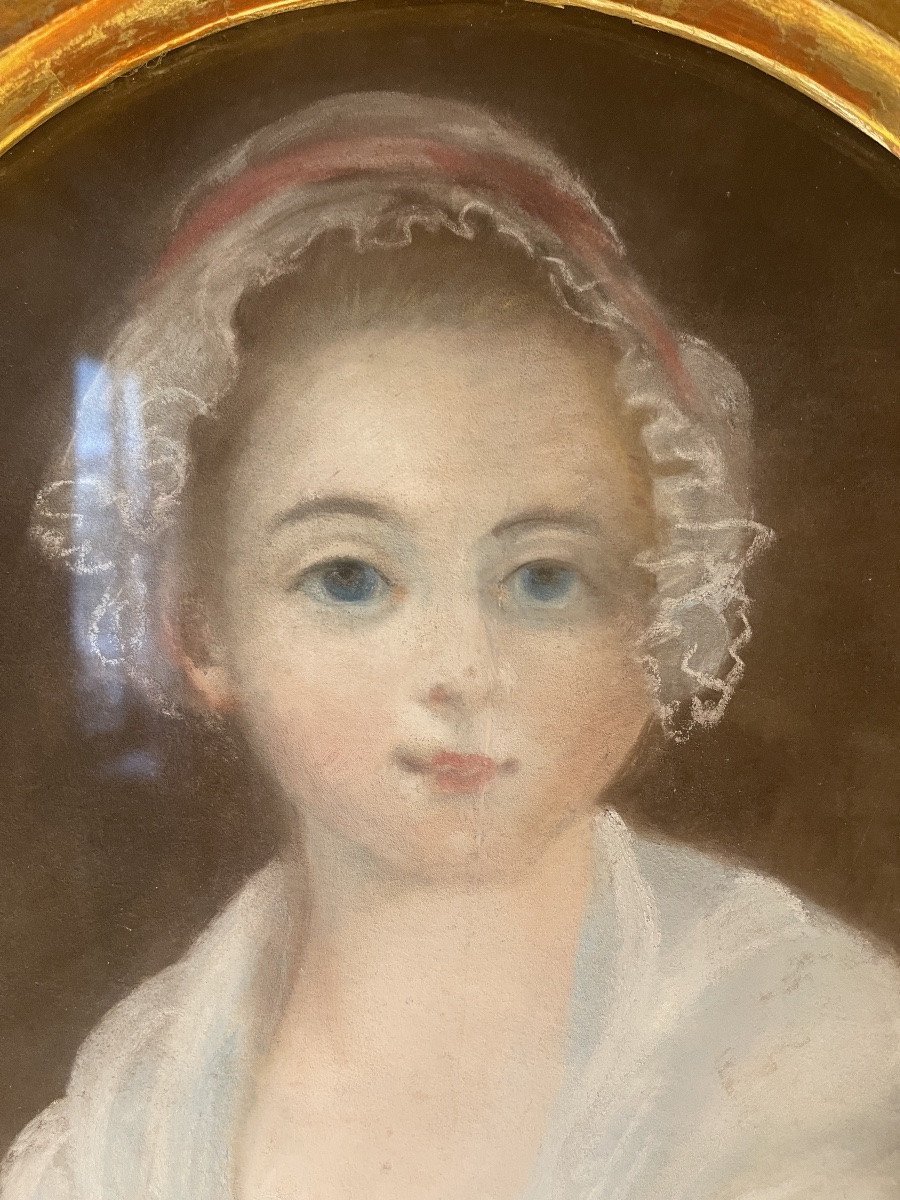 Portrait Of A Young Girl Sewing, 18th Century Pastel-photo-3