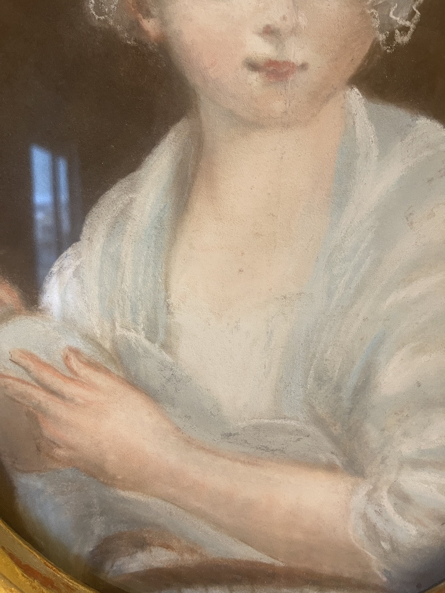 Portrait d'Une Jeune Fille à La Couture, Pastel XVIIIème-photo-4