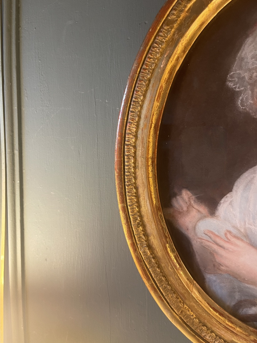 Portrait Of A Young Girl Sewing, 18th Century Pastel-photo-1