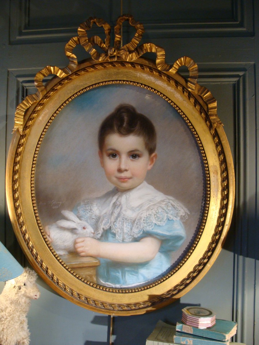 Portrait Of A Little Boy With A Rabbit Dated 1903-photo-2