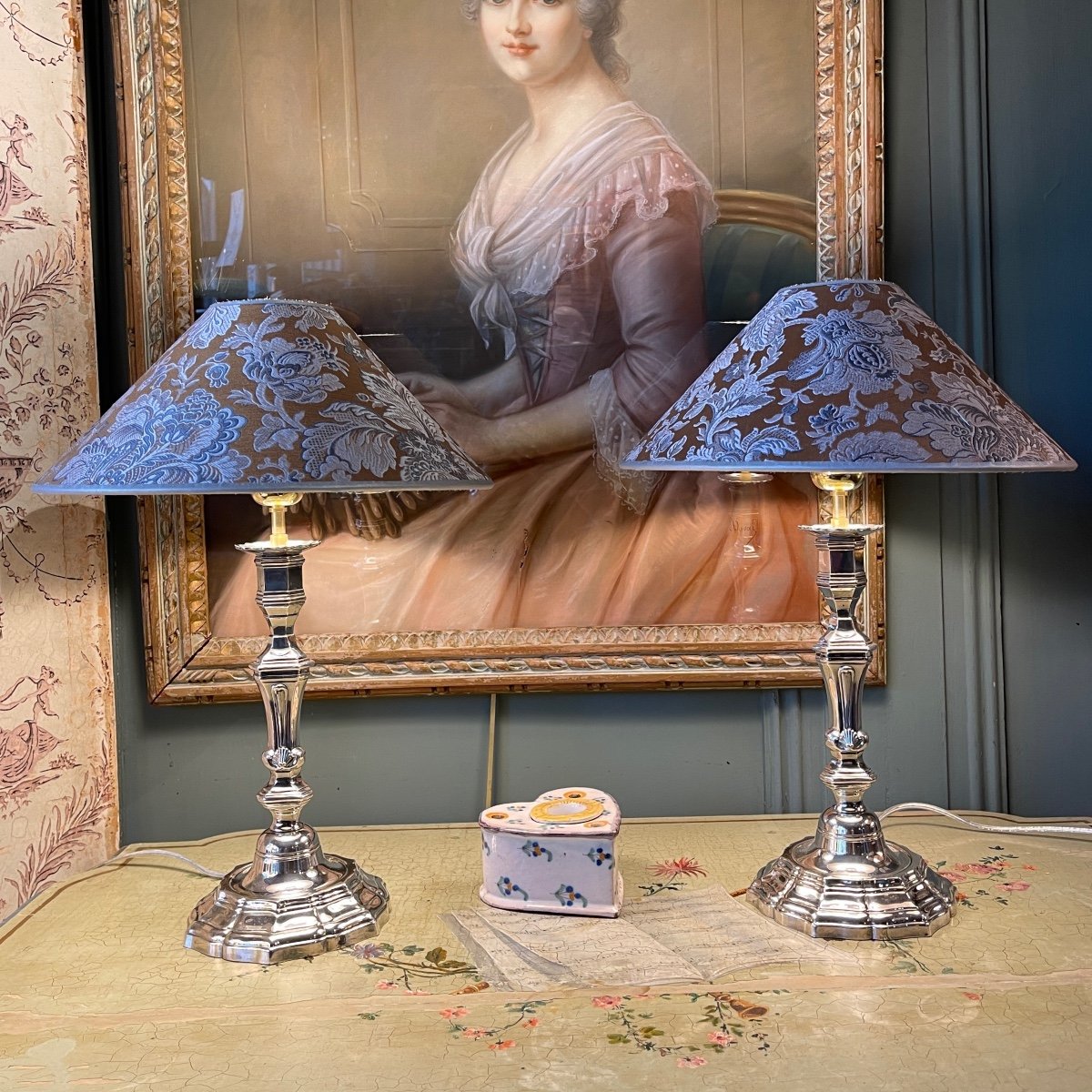 Pair Of Louis XV Style Silver Bronze Lamps