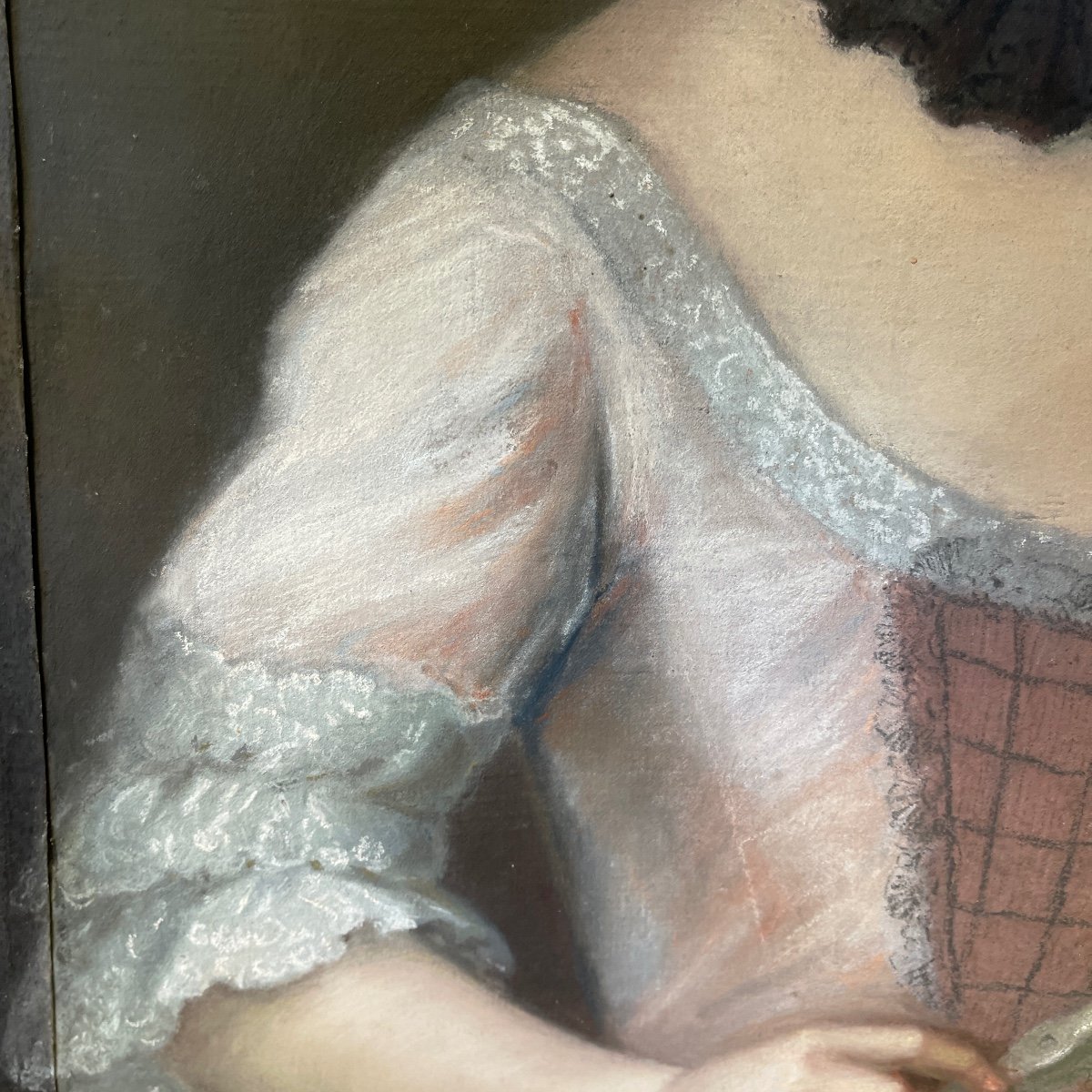 Portrait Of A Young Woman With A Fan, 18th Century Pastel-photo-2