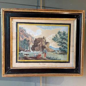 View Of Italy, Gouache Dated 1822