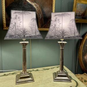 Pair Of Silver Bronze Lamps