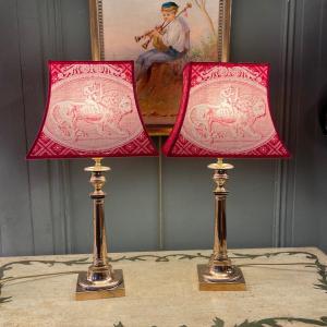 Pair Of Polished Bronze Lamps