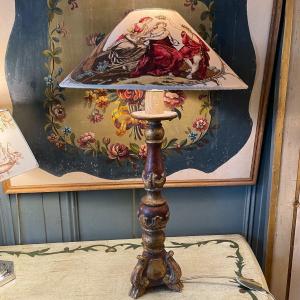 Lampe Tripode En Bois Peint, Hauteur 66 cm
