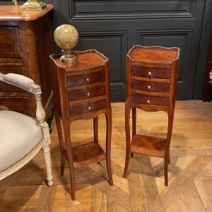 Pair Of Small Marquetry Bedside Tables