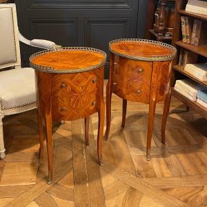 Pair Of Drum Bedside Tables 
