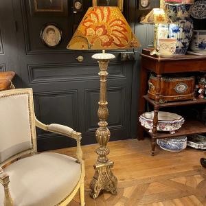 Carved Wooden Floor Lamp, Height 137 Cm