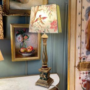 Lampe En Bois Peint Polychrome, Hauteur 72 Cm