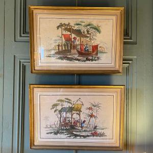 Pair Of Engravings, Chinoiserie After Pillement