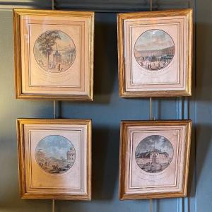 Suite Of Four Prints, Aquatints, Views Of Paris