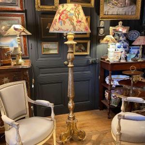 Golden Wooden Tripod Floor Lamp, Height 173 Cm