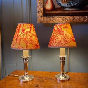 Pair Of Small Brass Lamps, Height 27.5 Cm