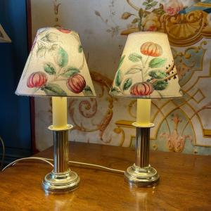 Pair Of Small Bronze Lamps, Height 29 Cm