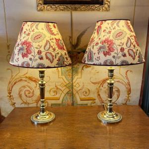 Pair Of Bronze Lamps, Height 51 Cm