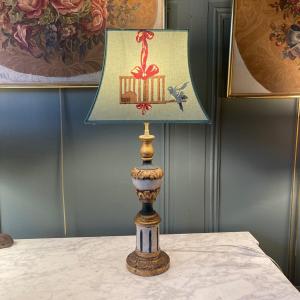 Painted Wooden Lamp, Height 64 Cm