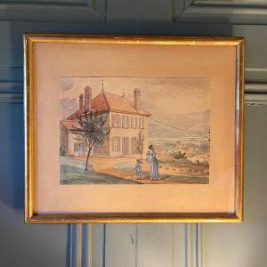 Animated House, 19th Century Watercolor