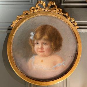 Portrait Of A Little Girl, Pastel Dated 1919