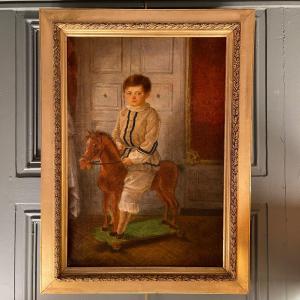 Portrait Of A Little Boy On His Horse On Wheels, 19th Century