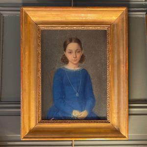 Portrait Of A Little Girl, Pastel 19th Century