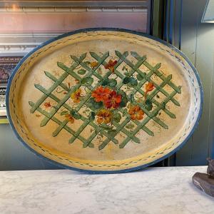 Large Painted Sheet Metal Tray, Les Capucines 19th Century