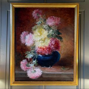 Bouquet Of Flowers In Blue Vase