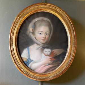 Portrait Of A Young Girl With A Cat, 18th Century Pastel